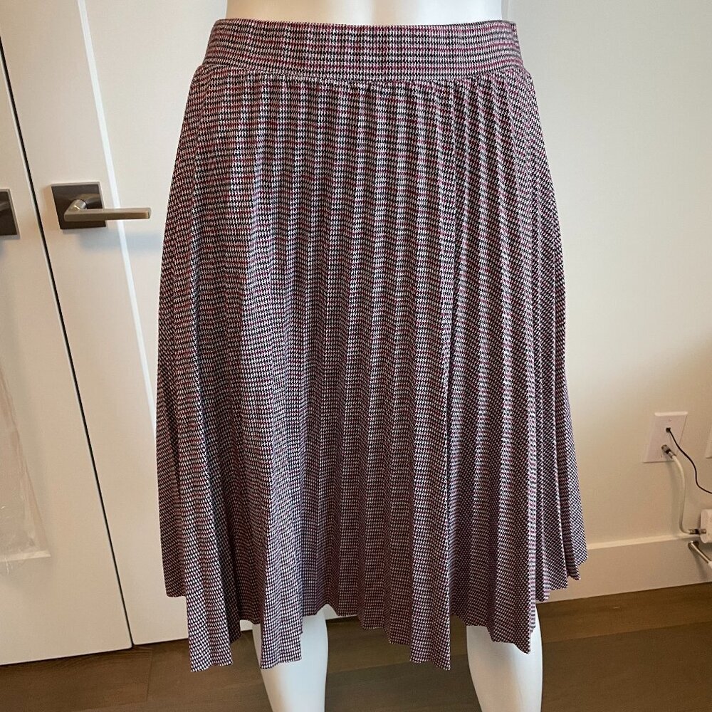 United Colors of Benetton Preppy Houndstooth Pleated A-Line Skirt Blk Grey Red S